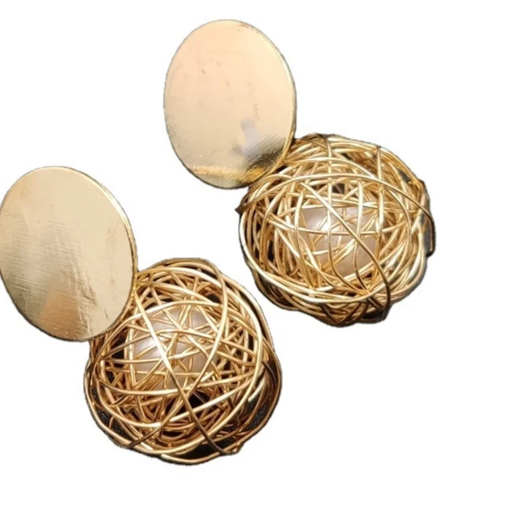 Gold Pearl Nest Drop Earrings - Picture 5 of 13